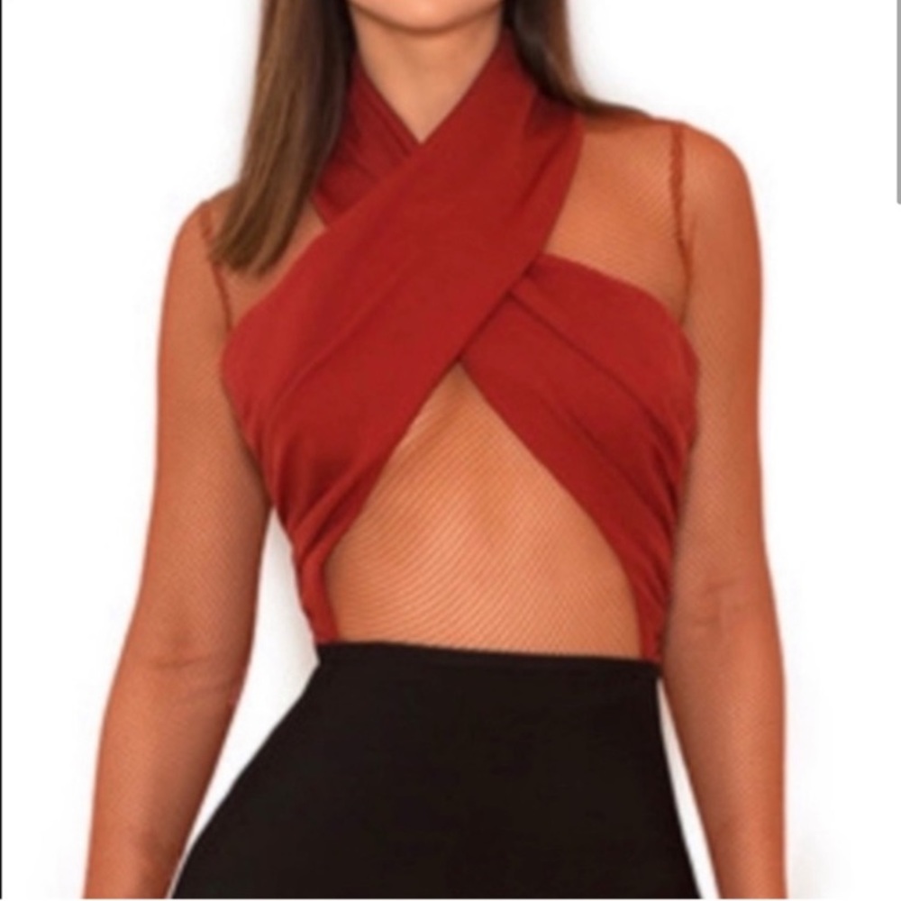 House of CB Iliana Rust Mesh Bodysuit